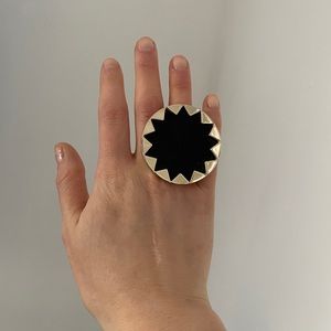 House of Harlow 1960 Gold and Black Leather Ring